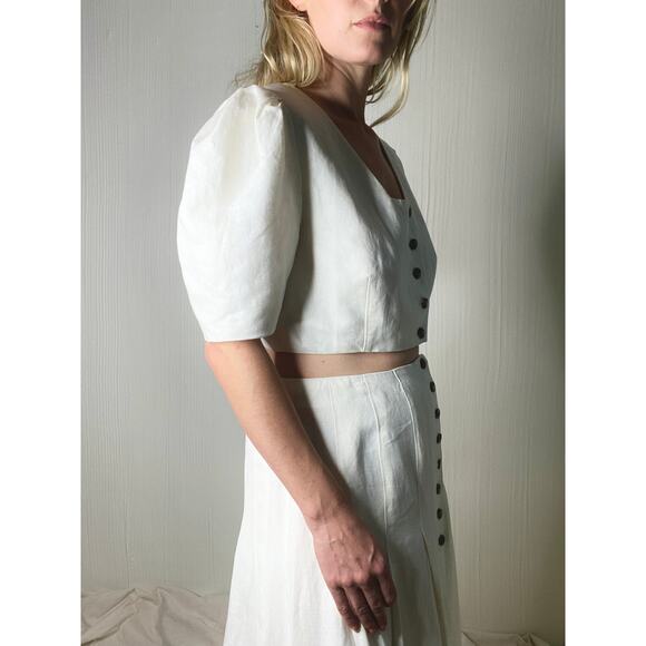 FAME AND PARTNERS Ecru Ivory Linen 2-Piece Crop Top & Midi Skirt Set US 6 - Picture 8 of 16